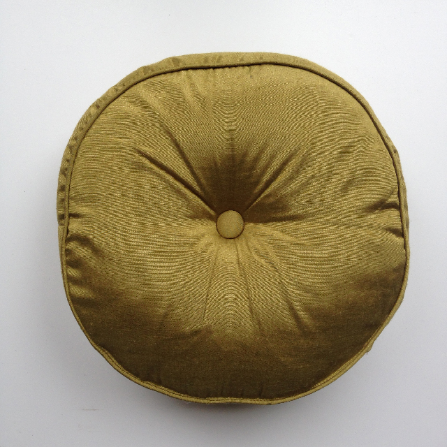 CUSHION, Green Silk w Button Round 40cm